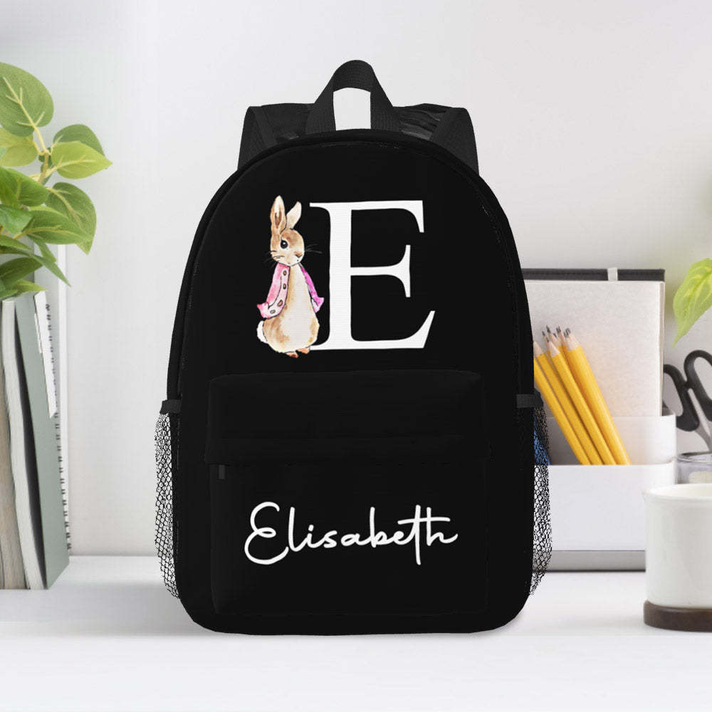 Custom Name Initial Backpack Personalised Rabbit Design School Bag for Kids - mysiliconefoodbag