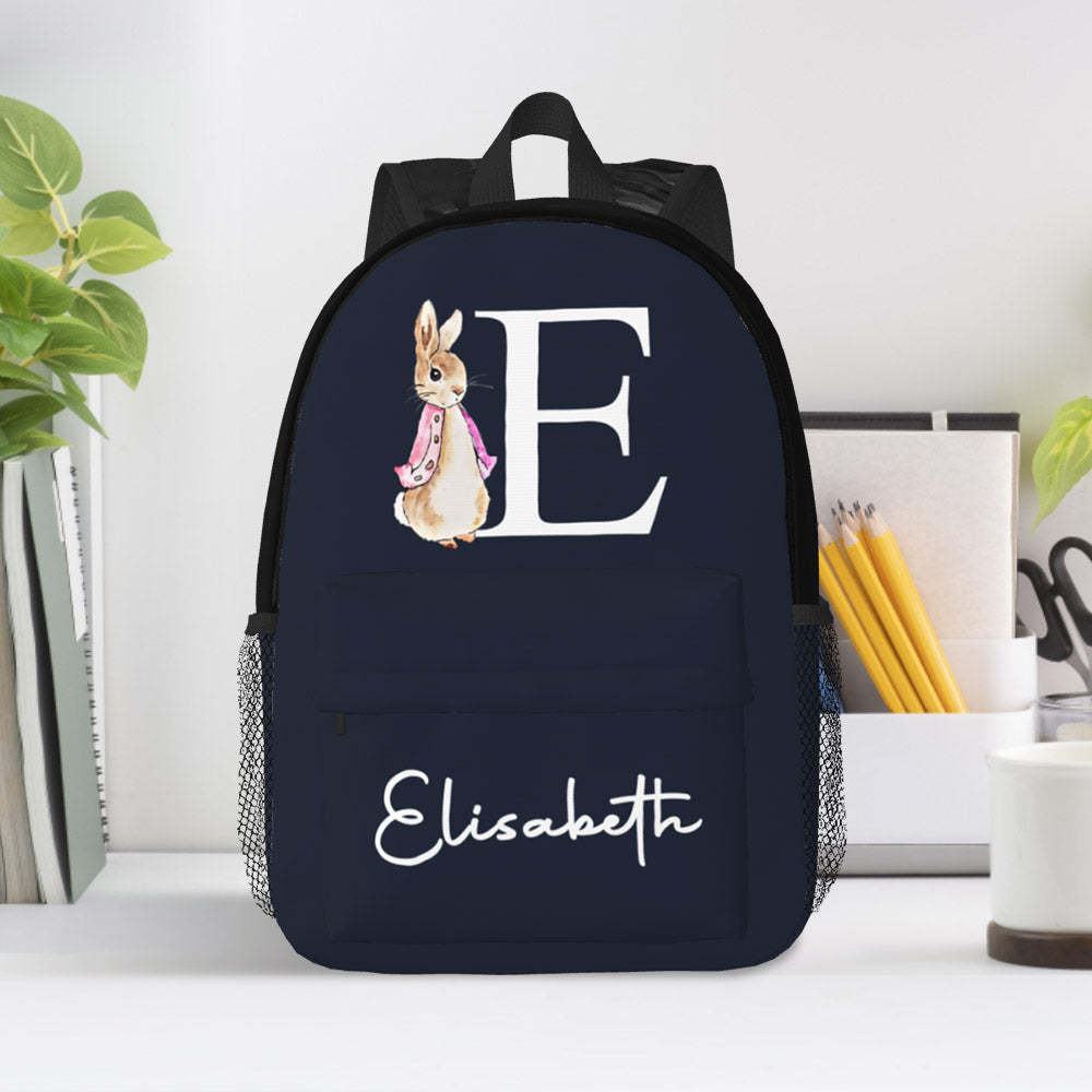Custom Name Initial Backpack Personalised Rabbit Design School Bag for Kids - mysiliconefoodbag