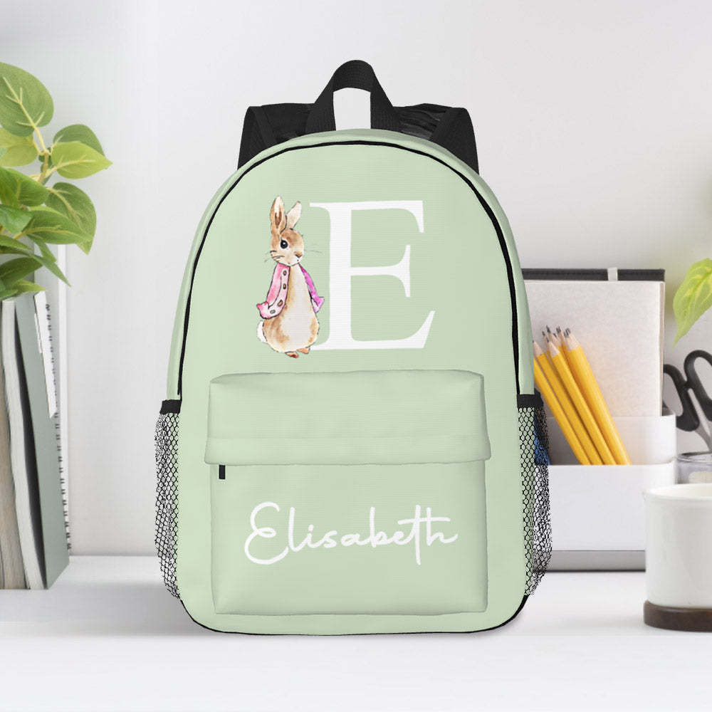 Custom Name Initial Backpack Personalised Rabbit Design School Bag for Kids - mysiliconefoodbag