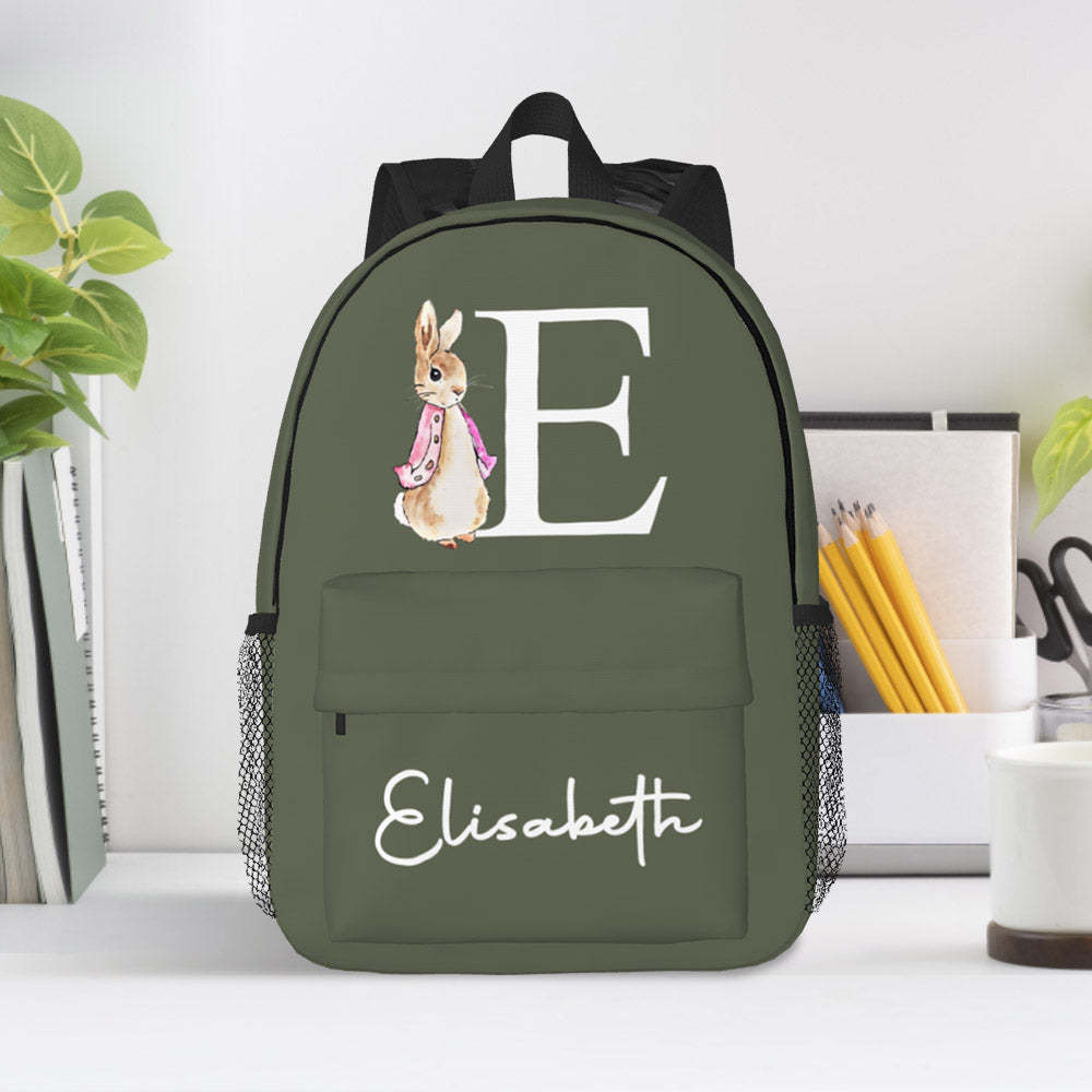 Custom Name Initial Backpack Personalised Rabbit Design School Bag for Kids - mysiliconefoodbag