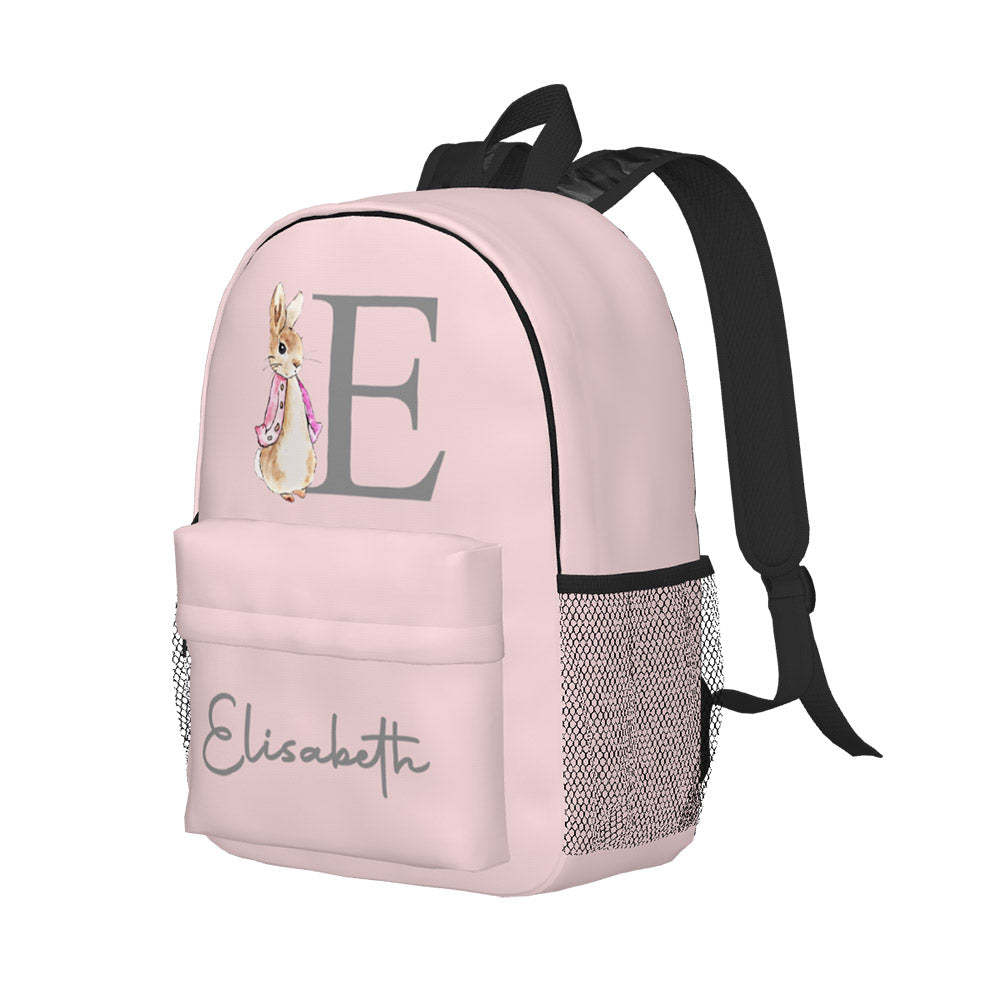 Custom Name Initial Backpack Personalised Rabbit Design School Bag for Kids - mysiliconefoodbag