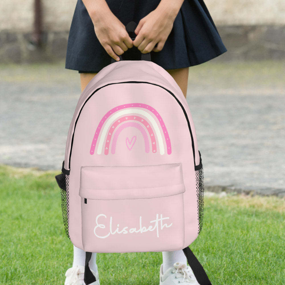 Custom Name Backpack Personalised Rainbow Design School Bag - mysiliconefoodbag