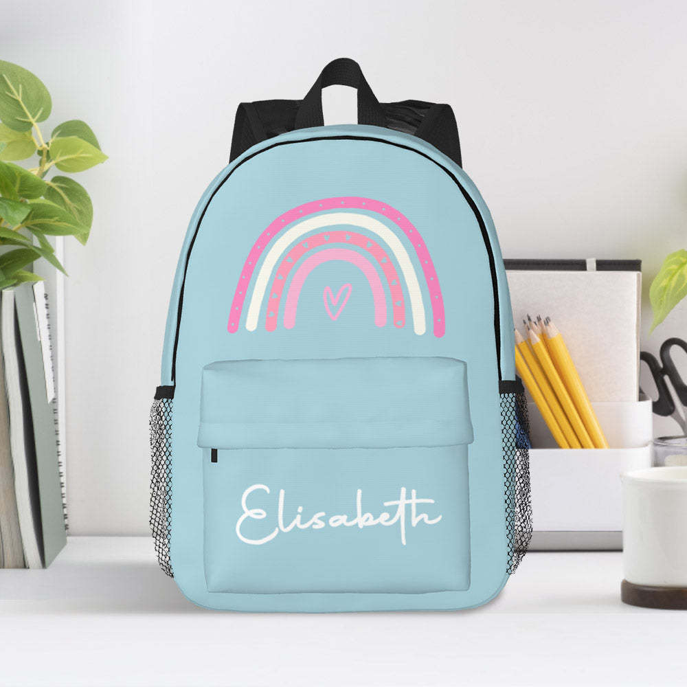 Custom Name Backpack Personalised Rainbow Design School Bag - mysiliconefoodbag