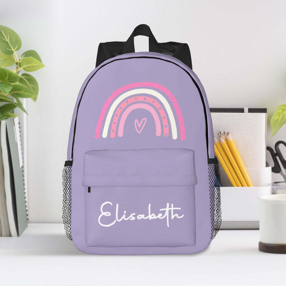 Custom Name Backpack Personalised Rainbow Design School Bag - mysiliconefoodbag