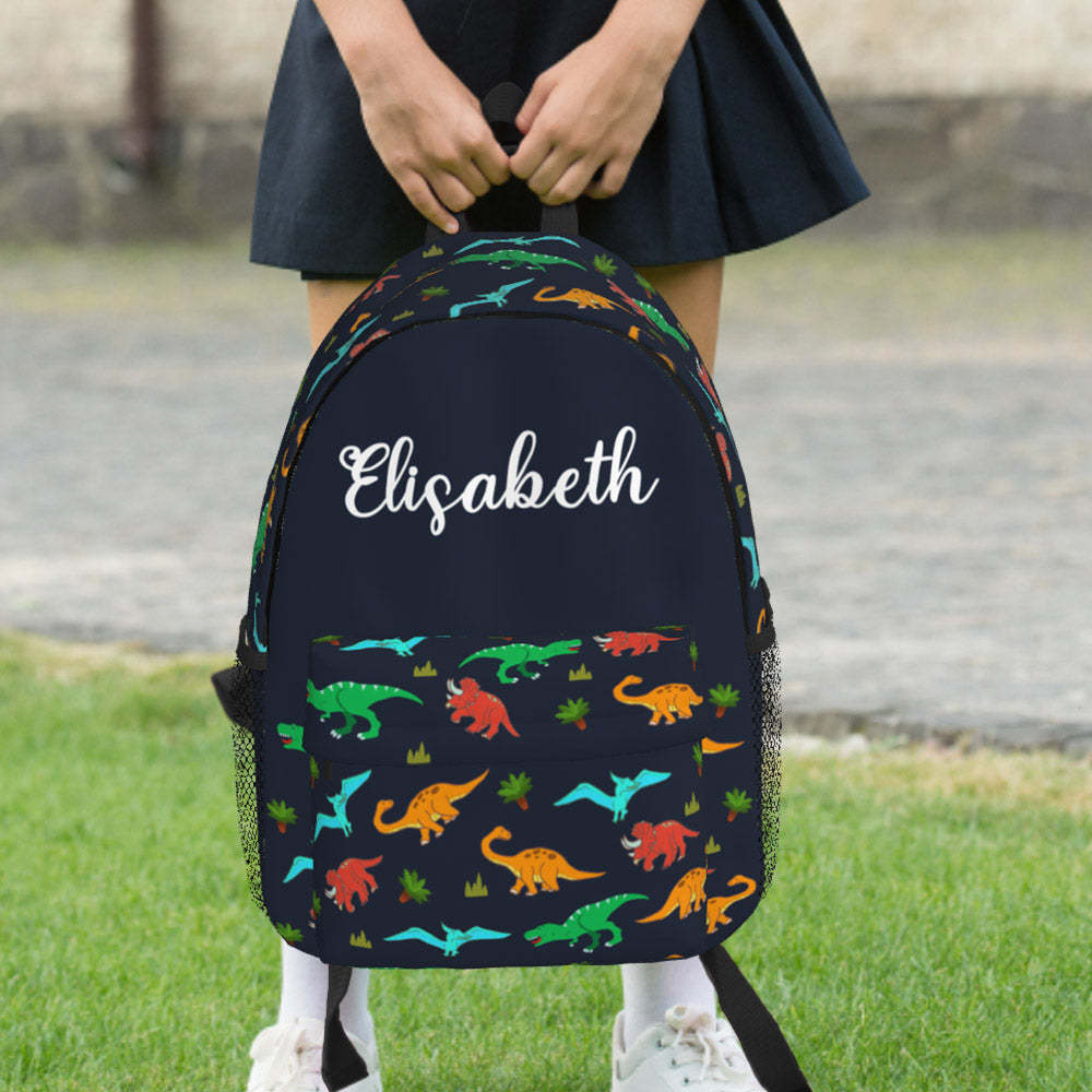 Custom Name Backpack Personalised Dinosaur School Bag for Kids - mysiliconefoodbag