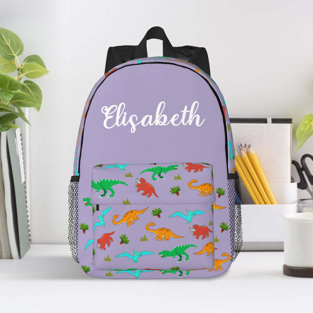 Custom Name Backpack Personalised Dinosaur School Bag for Kids - mysiliconefoodbag
