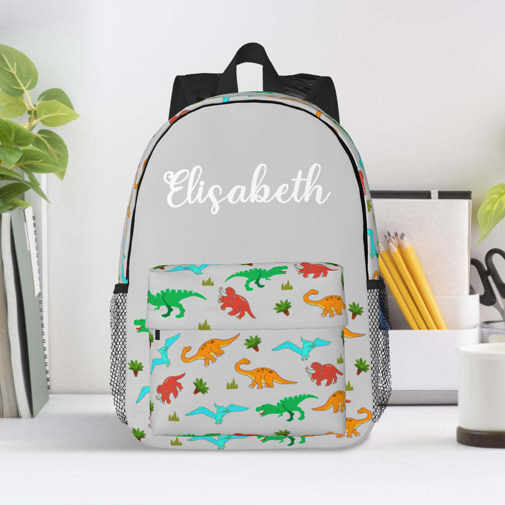 Custom Name Backpack Personalised Dinosaur School Bag for Kids - mysiliconefoodbag