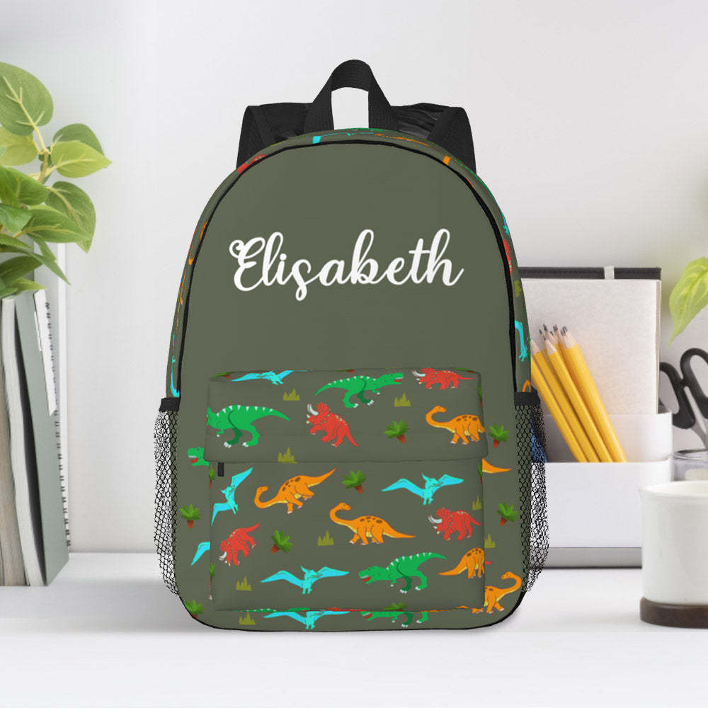 Custom Name Backpack Personalised Dinosaur School Bag for Kids - mysiliconefoodbag
