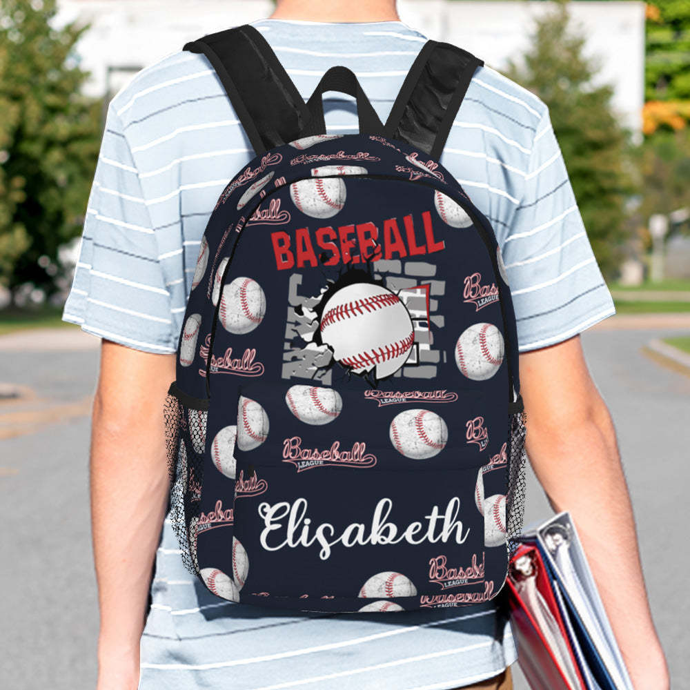 Custom Name Backpack Personalised Baseball School Bag for Kids - mysiliconefoodbag