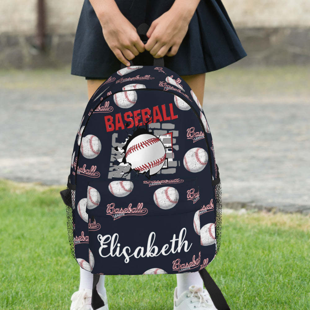 Custom Name Backpack Personalised Baseball School Bag for Kids - mysiliconefoodbag