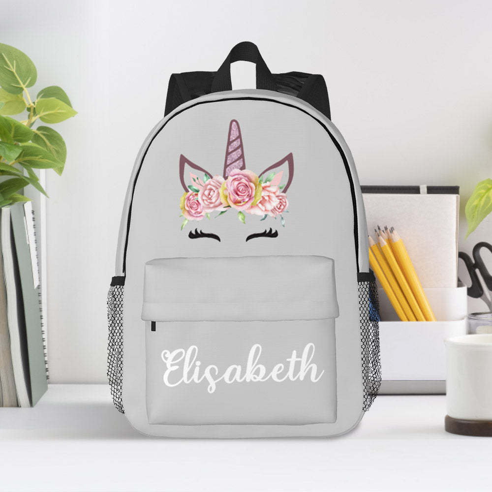 Custom Name Backpack Personalised Unicorn School Bag for Kids - mysiliconefoodbag