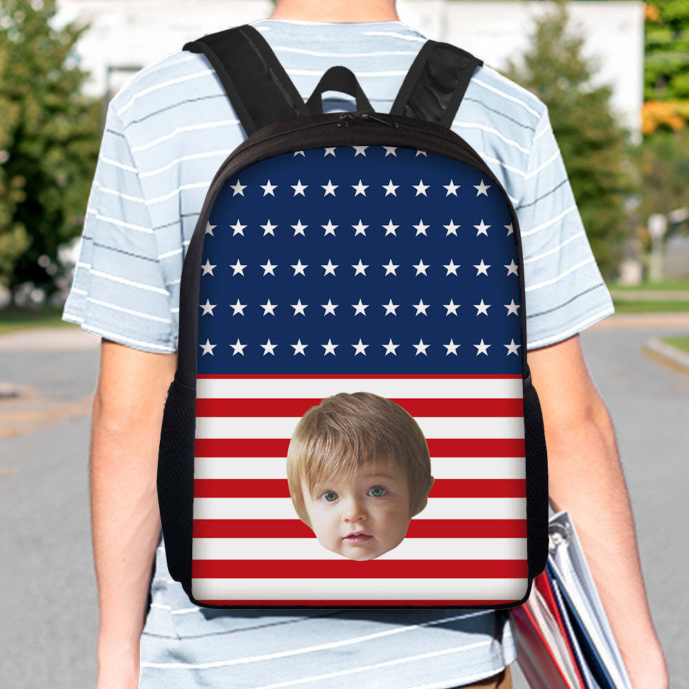 Custom Face Backpack Personalised Flag School Bag for Students - mysiliconefoodbag