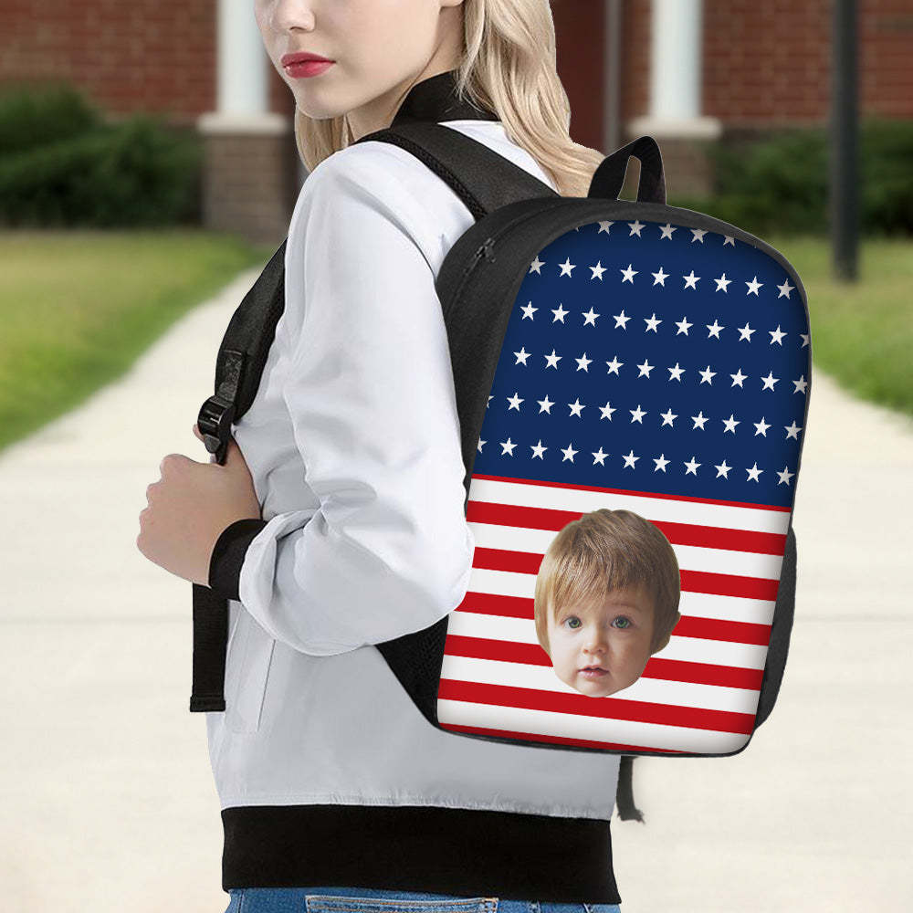 Custom Face Backpack Personalised Flag School Bag for Students - mysiliconefoodbag