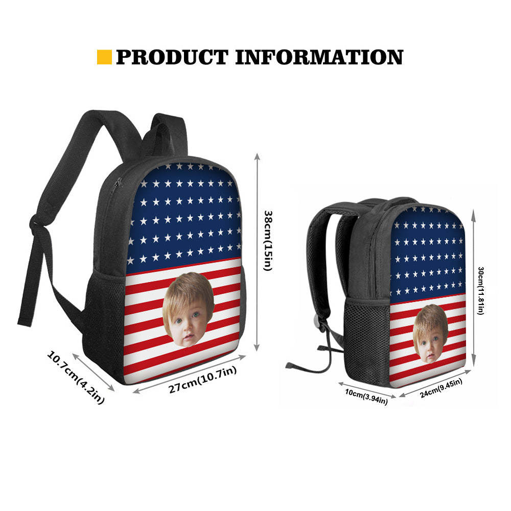 Custom Face Backpack Personalised Flag School Bag for Students - mysiliconefoodbag