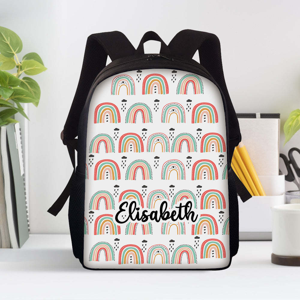 Custom Name Backpack Personalised Rainbow School Bag for Boys Girls - mysiliconefoodbag