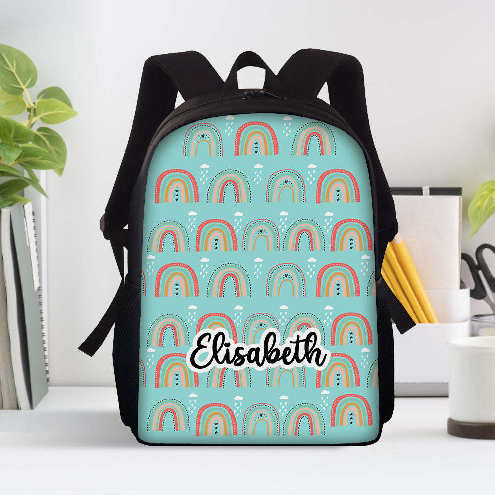 Custom Name Backpack Personalised Rainbow School Bag for Boys Girls - mysiliconefoodbag