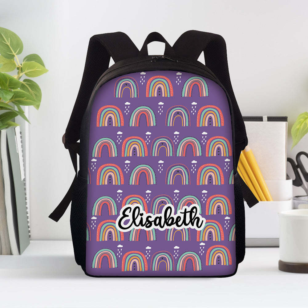 Custom Name Backpack Personalised Rainbow School Bag for Boys Girls - mysiliconefoodbag