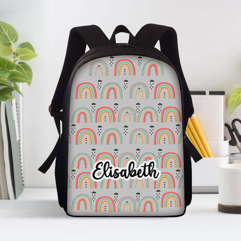 Custom Name Backpack Personalised Rainbow School Bag for Boys Girls - mysiliconefoodbag