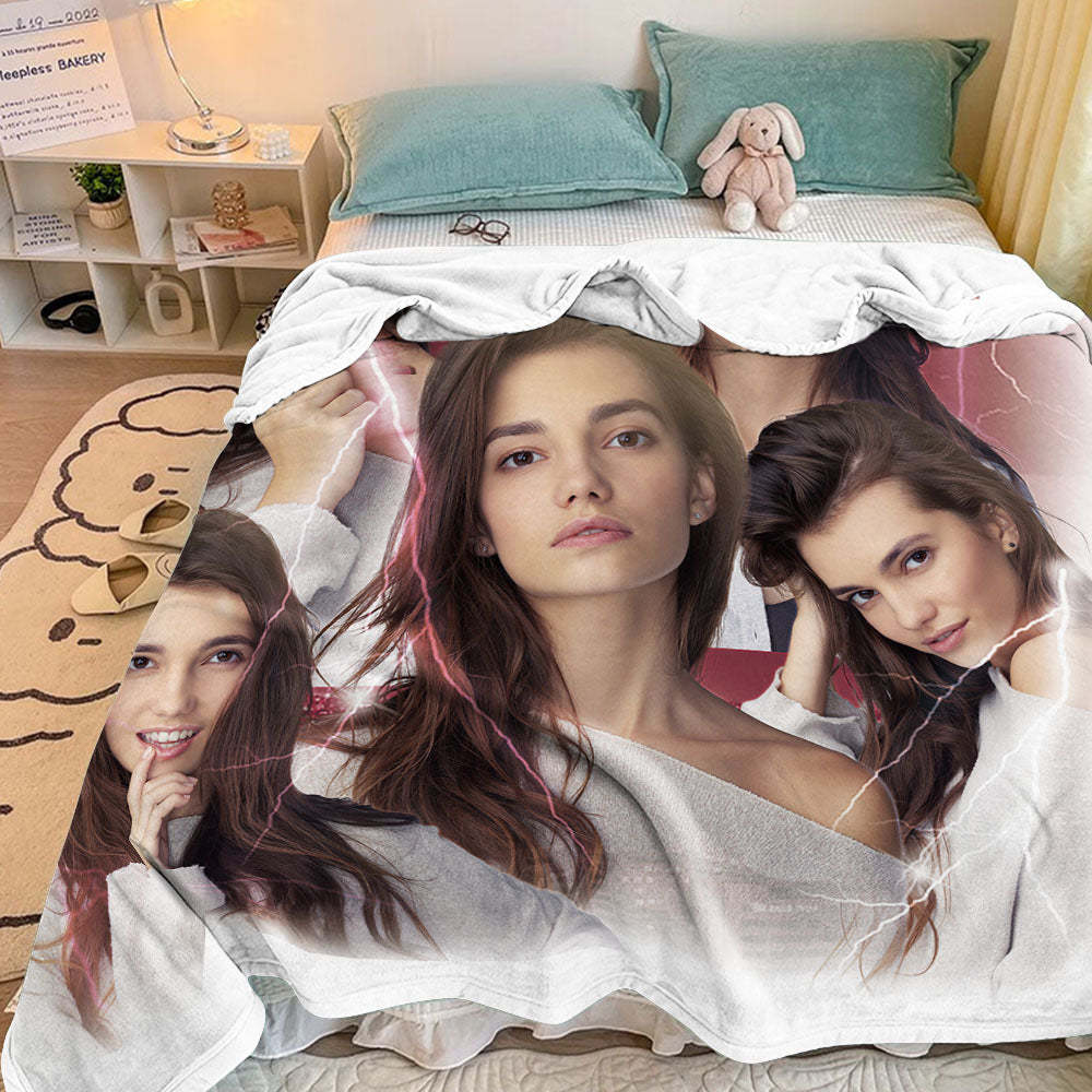 Custom Photo Vintage Tee Personalized Name Blankets Gifts for Lovers - MyFaceSocks