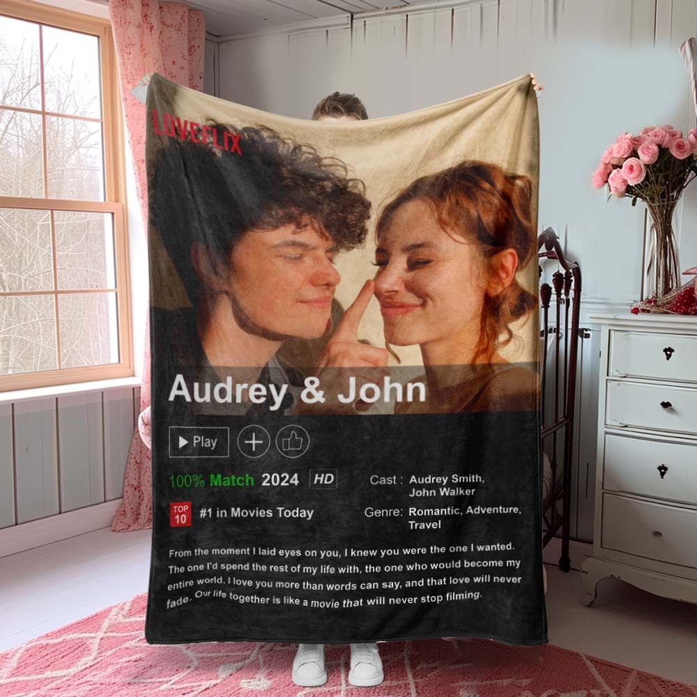 Custom Couples Loveflix Movie Poster Blanket Personalized Photo Blanket Gift for Lover - mysiliconefoodbag