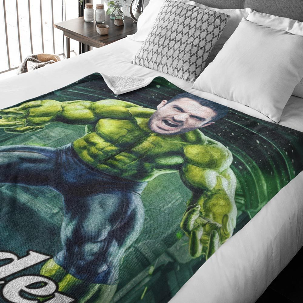 Custom Photo Blanket Personalized Face Blanket Customized The Incredible Hulk Blanket Gift for Him - mysiliconefoodbag