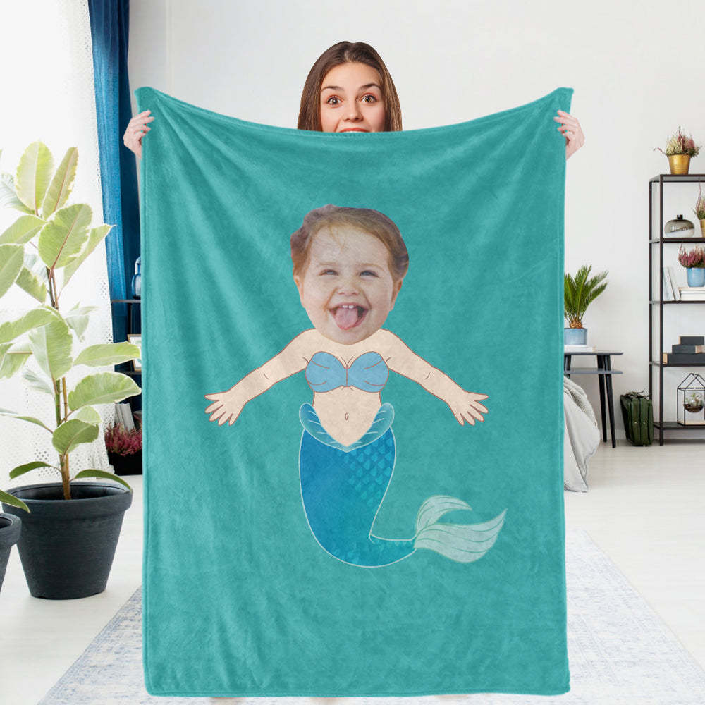Custom Photo Blanket Unique Blue Mermaid Personalized Photo Gifts Unique Customized Gifts - mysiliconefoodbag