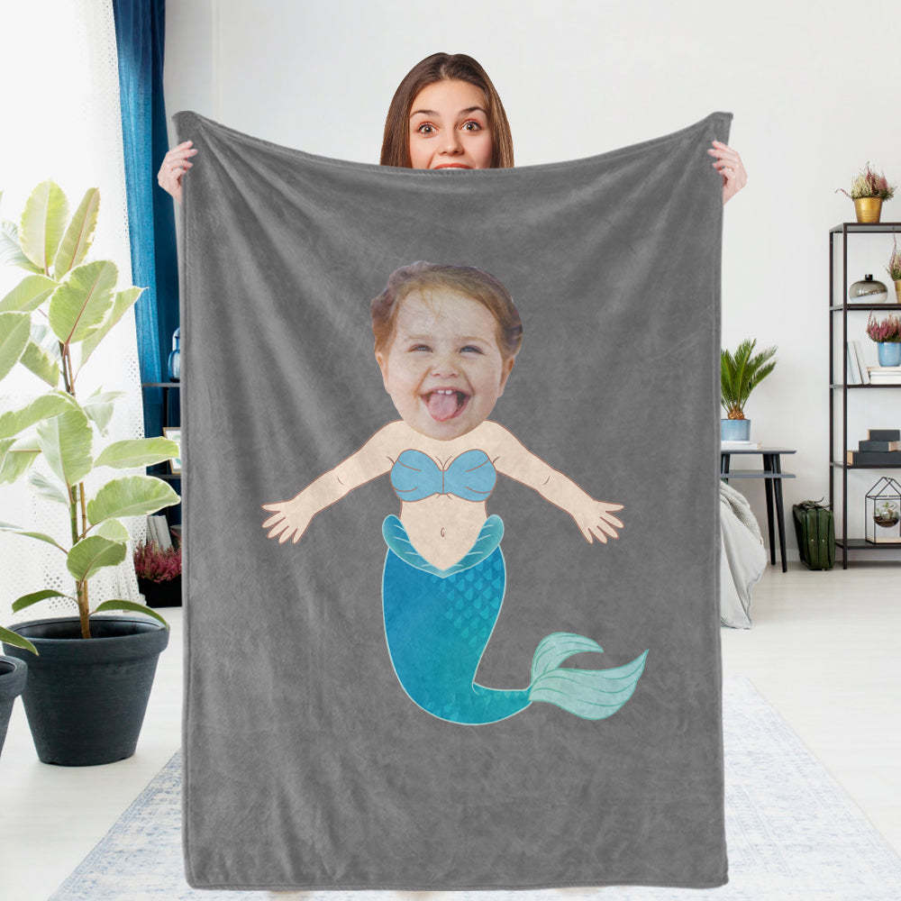 Custom Photo Blanket Unique Blue Mermaid Personalized Photo Gifts Unique Customized Gifts - mysiliconefoodbag