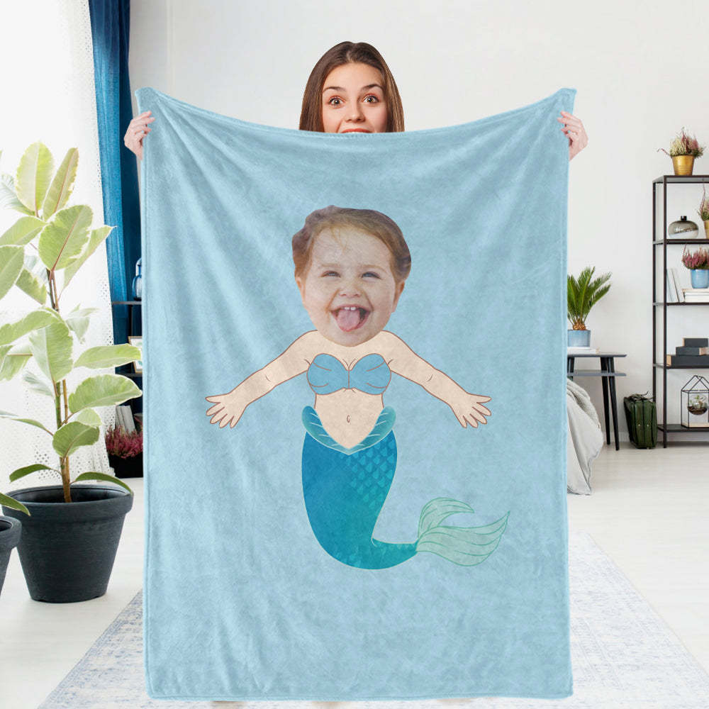 Custom Photo Blanket Unique Blue Mermaid Personalized Photo Gifts Unique Customized Gifts - mysiliconefoodbag