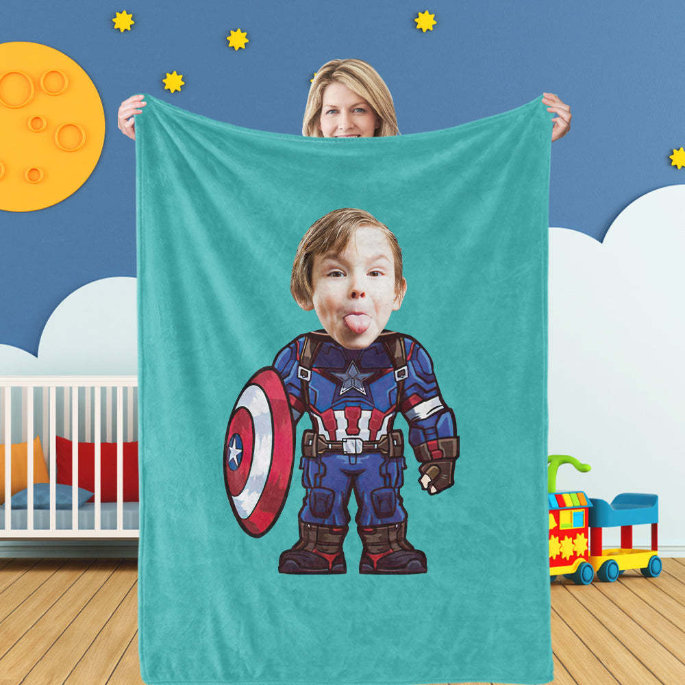 Gifts for Son Custom Capatin American Blankets Custom Photo Blanket Personalized Face Blanket - mysiliconefoodbag