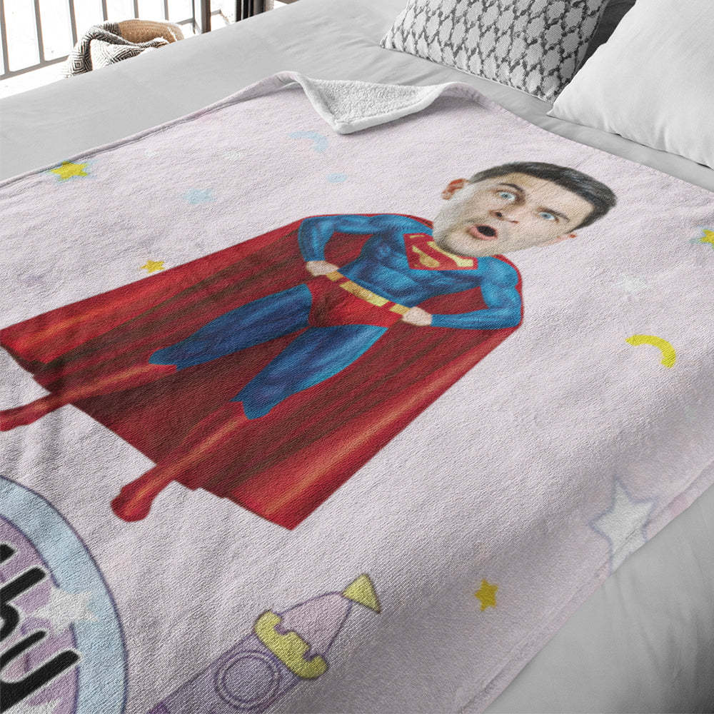 Custom Superman Minime Blanket Face Photo Blanket Personalized Photo and Text Blanket A Unique Cool Gift For Him - mysiliconefoodbag