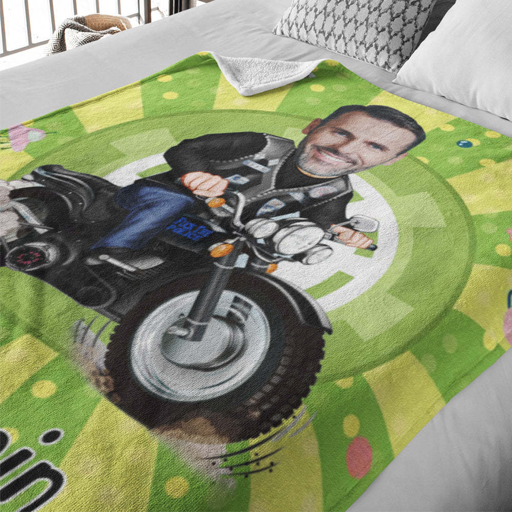 Custom Face Photo Blanket Personalized Photo and Text Blanket Minime Motorcycle Man Blanket A Unique Cool Gift - mysiliconefoodbag