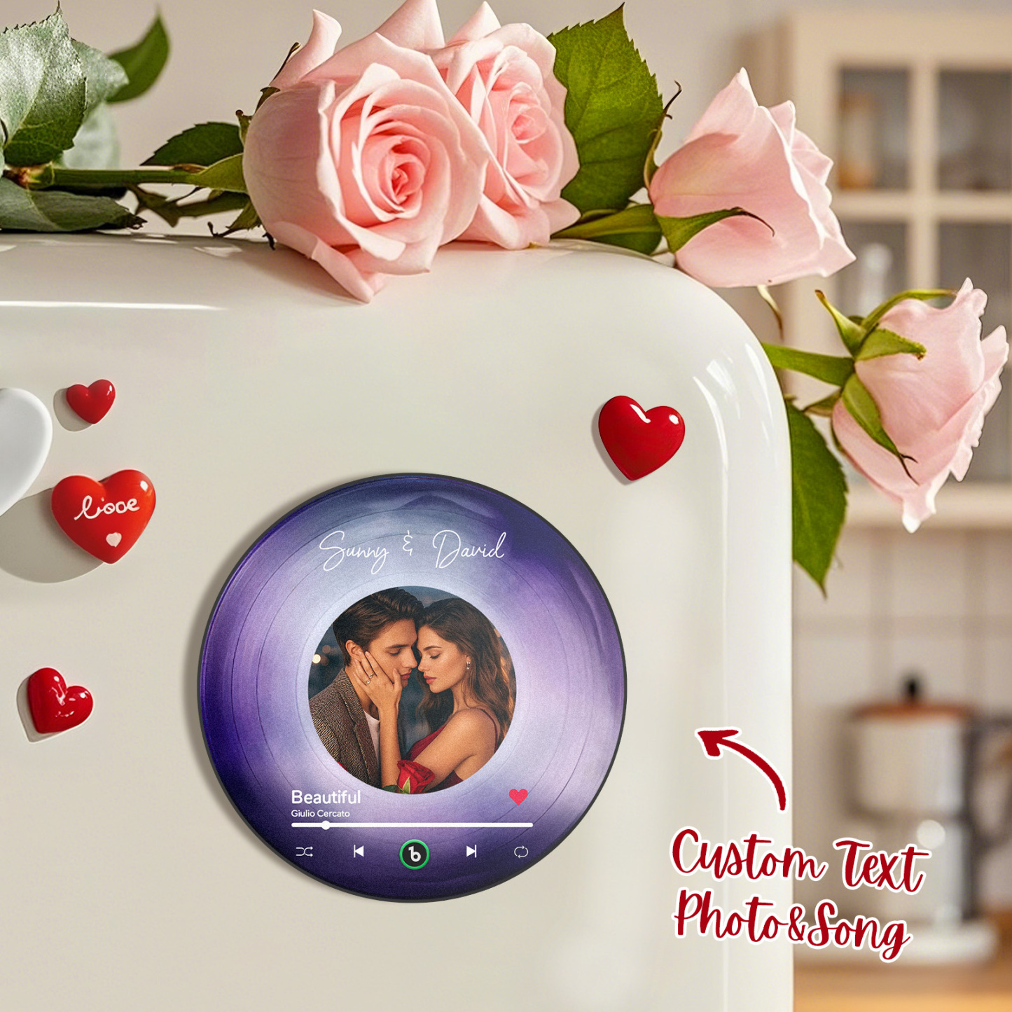 Custom Music Fridge Magnet Custom Heart Frame Album Fridge Magnet Music Wall Photo Sticker - Get Photo Blanket