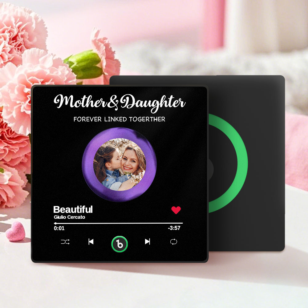Custom Photo Mother And Daughter Forever Linked Together Family Personalized Custom Music Fridge Magnet That Can Play Songs Mother's Day Gift