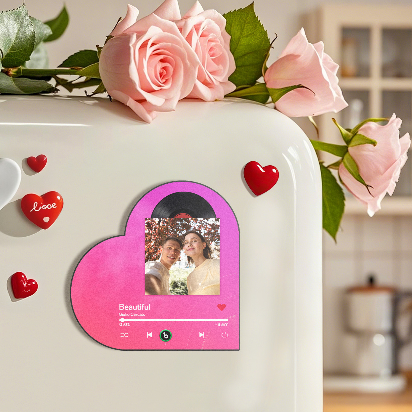 Custom Music Fridge Magnet Custom Heart Frame Album Fridge Magnet Music Wall Photo Sticker - Get Photo Blanket