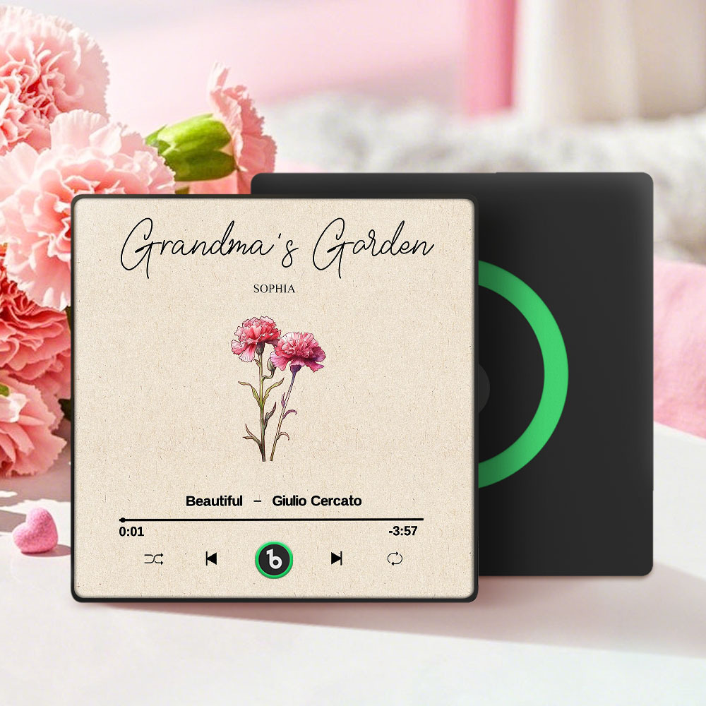 Grandma's Garden Retro Birth Flower Bouquet Personalized Music Fridge Magnet, Gift for Grandma, Mom
