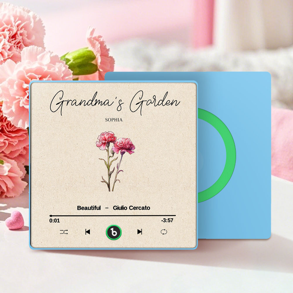 Grandma's Garden Retro Birth Flower Bouquet Personalized Music Fridge Magnet, Gift for Grandma, Mom