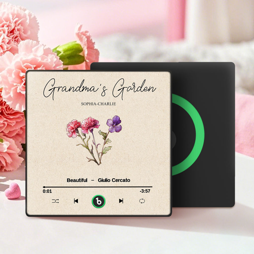 Grandma's Garden Retro Birth Flower Bouquet Personalized Music Fridge Magnet, Gift for Grandma, Mom