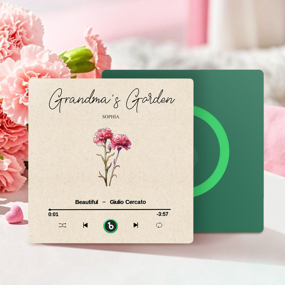 Grandma's Garden Retro Birth Flower Bouquet Personalized Music Fridge Magnet, Gift for Grandma, Mom