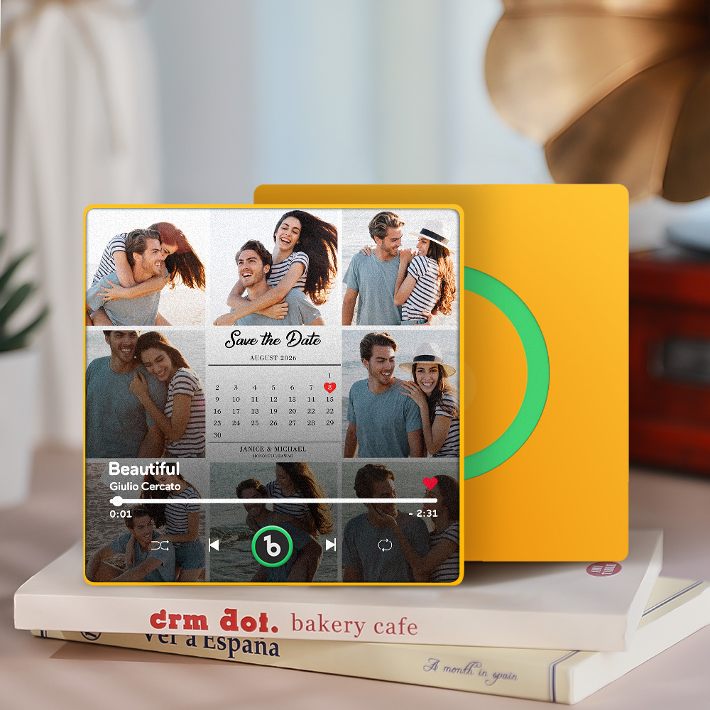 Custom Photo and Calendar Music Fridge Magnet Custom Text Frame Music Wall Photo Sticker Music Movement That Can Be Played Gifts for Anniversary - mysiliconefoodbag