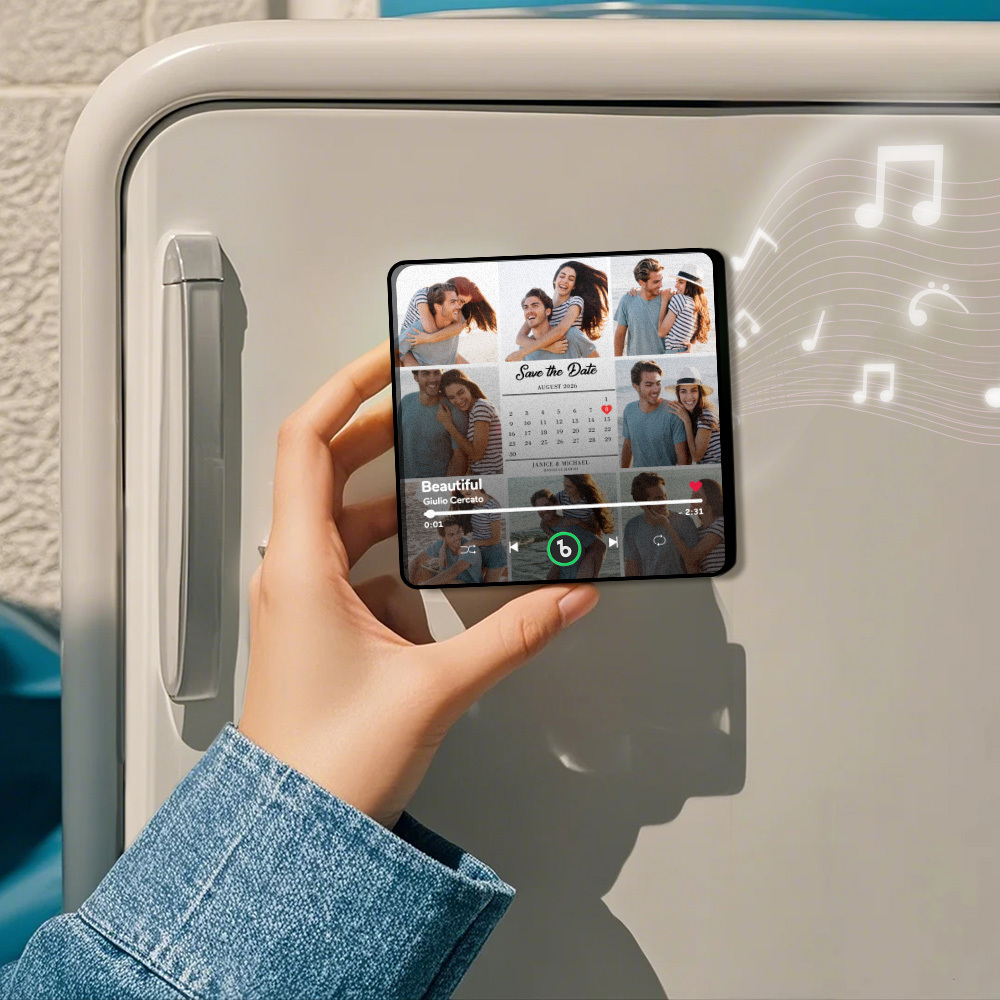 Custom Photo and Calendar Music Fridge Magnet Custom Text Frame Music Wall Photo Sticker Music Movement That Can Be Played Gifts for Anniversary - mysiliconefoodbag