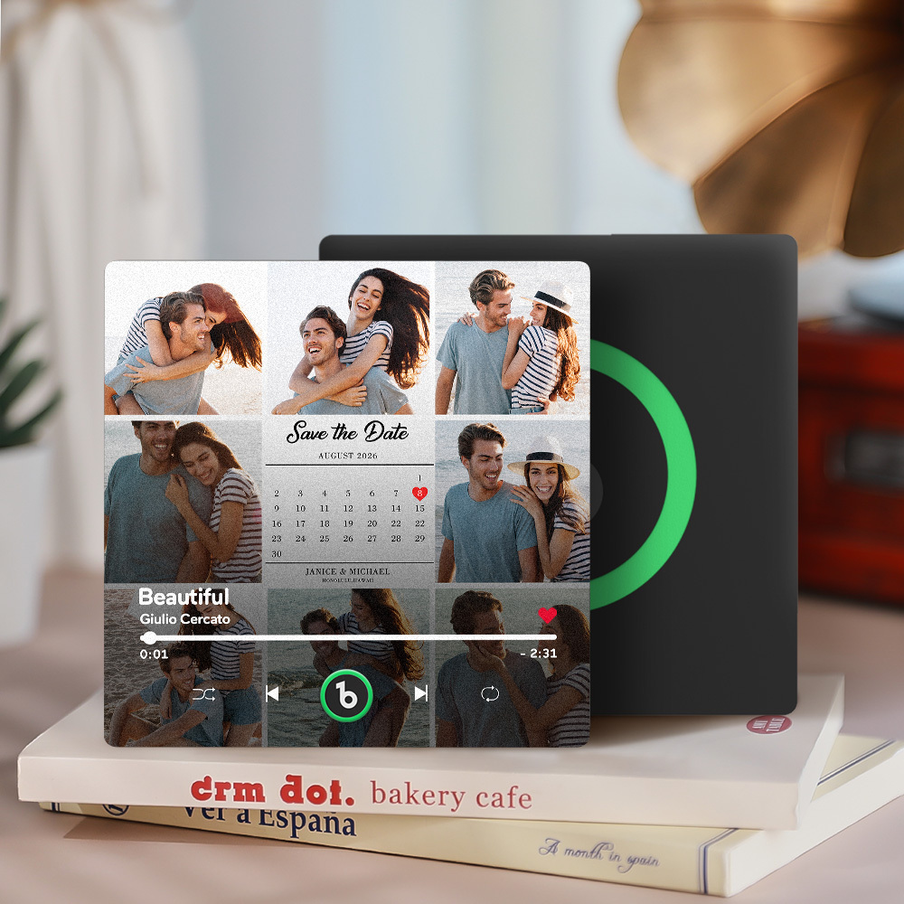 Custom Photo and Calendar Music Fridge Magnet Custom Text Frame Music Wall Photo Sticker Music Movement That Can Be Played Gifts for Anniversary - mysiliconefoodbag