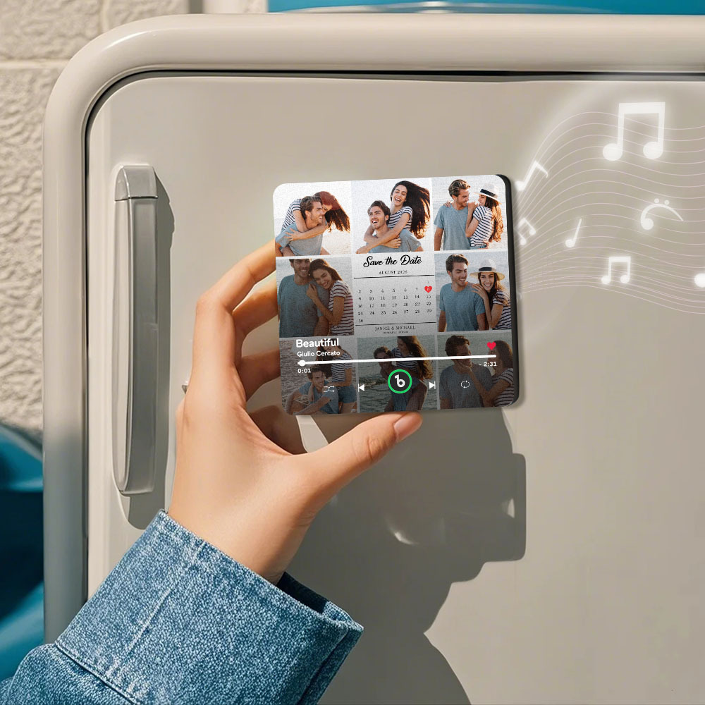 Custom Photo and Calendar Music Fridge Magnet Custom Text Frame Music Wall Photo Sticker Music Movement That Can Be Played Gifts for Anniversary - mysiliconefoodbag