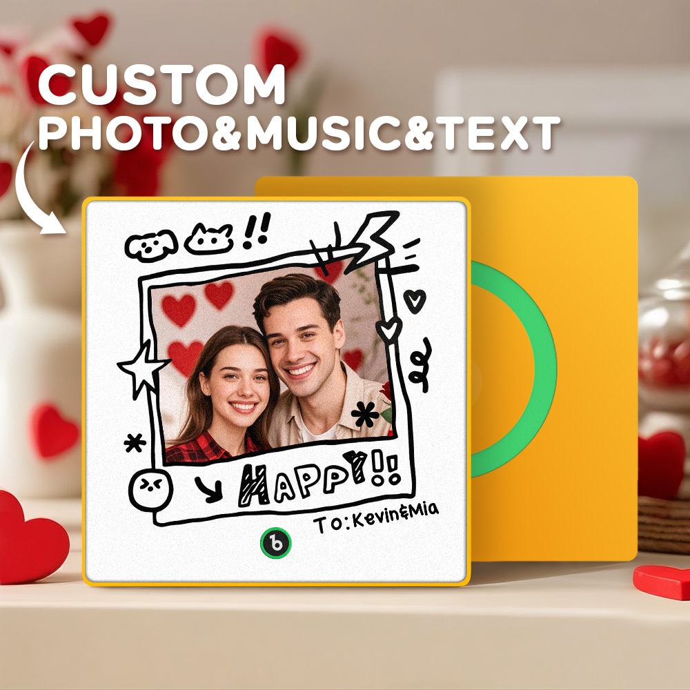 Custom Photo and Name Music Fridge Magnet Graffiti Style Frame Music Wall Photo Sticker Music Movement That Can Be Played Gifts for Pet lovers - mysiliconefoodbag