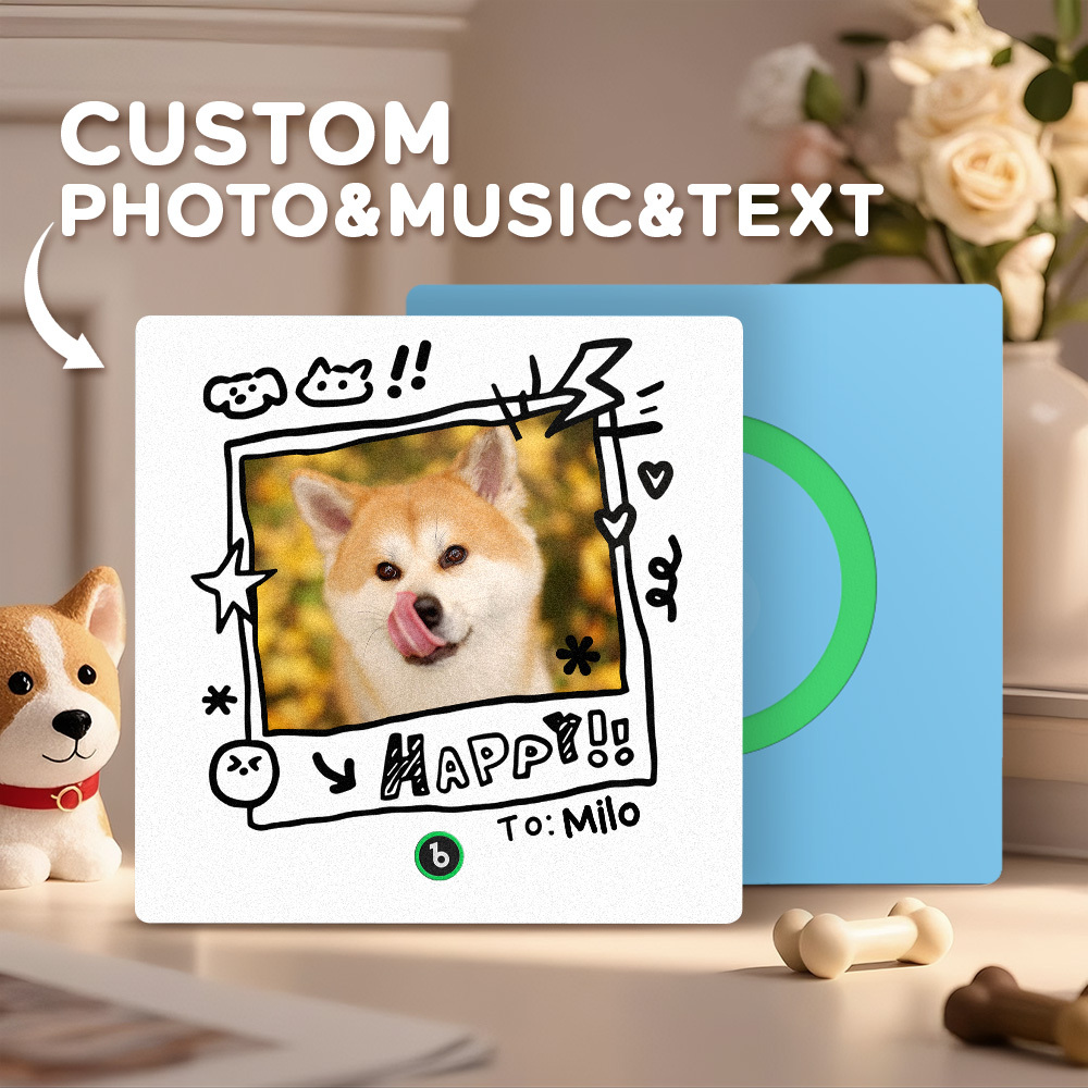 Custom Photo and Name Music Fridge Magnet Graffiti Style Frame Music Wall Photo Sticker Music Movement That Can Be Played Gifts for Pet lovers - mysiliconefoodbag