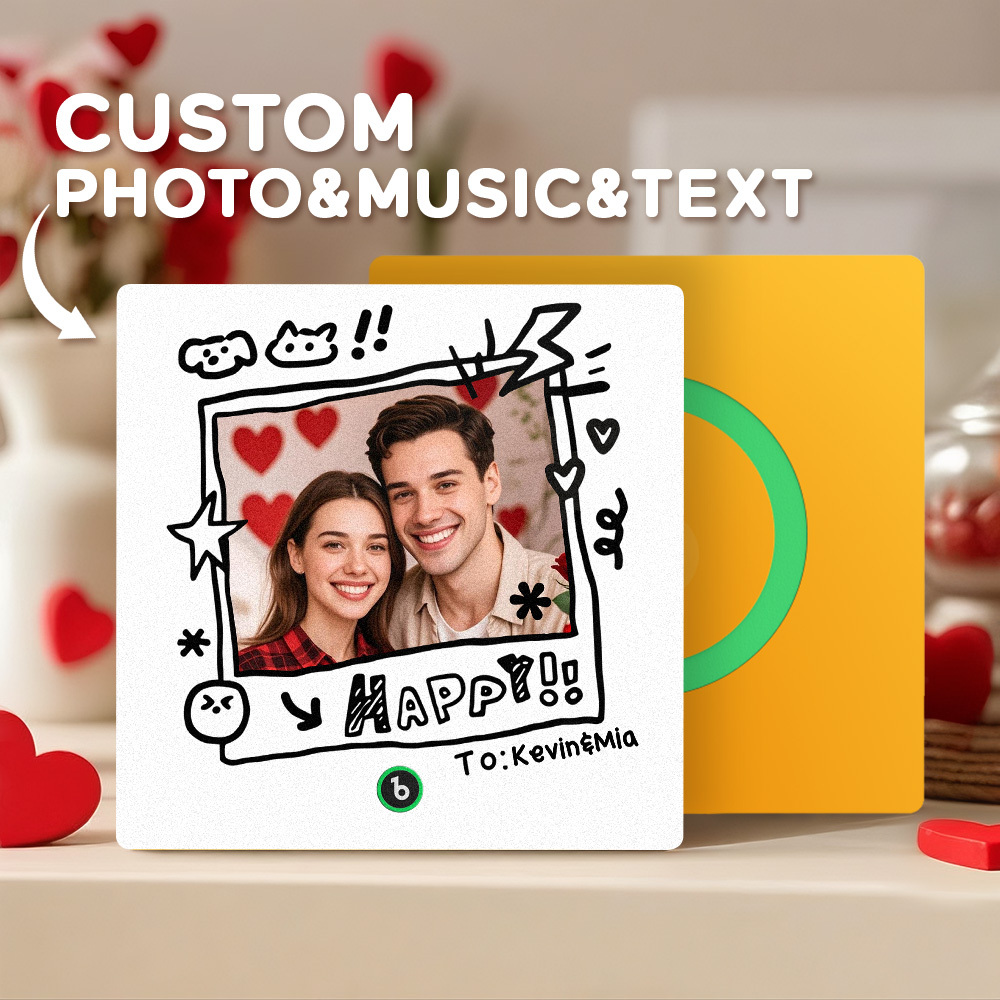 Custom Photo and Name Music Fridge Magnet Graffiti Style Frame Music Wall Photo Sticker Music Movement That Can Be Played Gifts for Pet lovers - mysiliconefoodbag