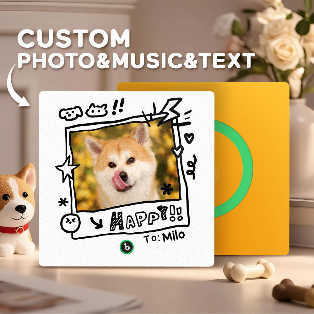 Custom Photo and Name Music Fridge Magnet Graffiti Style Frame Music Wall Photo Sticker Music Movement That Can Be Played Gifts for Pet lovers - mysiliconefoodbag