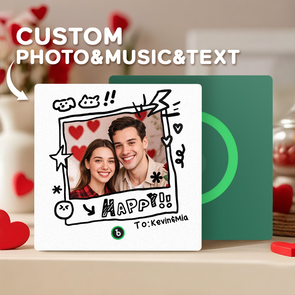 Custom Photo and Name Music Fridge Magnet Graffiti Style Frame Music Wall Photo Sticker Music Movement That Can Be Played Gifts for Pet lovers - mysiliconefoodbag