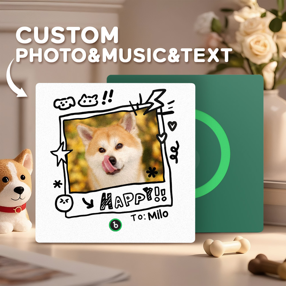 Custom Photo and Name Music Fridge Magnet Graffiti Style Frame Music Wall Photo Sticker Music Movement That Can Be Played Gifts for Pet lovers - mysiliconefoodbag