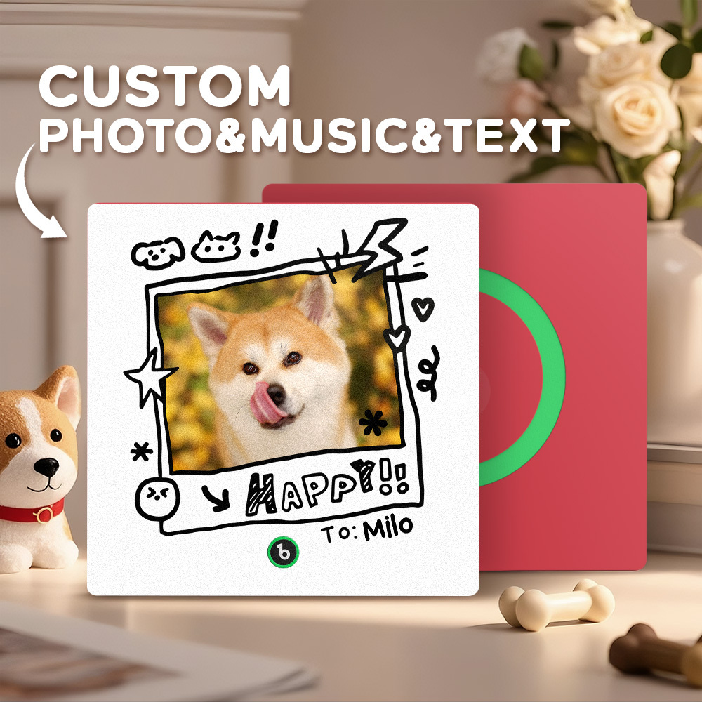 Custom Photo and Name Music Fridge Magnet Graffiti Style Frame Music Wall Photo Sticker Music Movement That Can Be Played Gifts for Pet lovers - mysiliconefoodbag