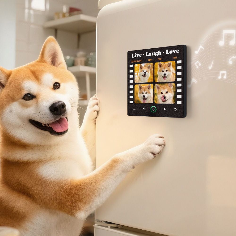 Custom 4 Photo and Text Music Fridge Magnet Music Wall Photo Sticker Music Movement That Can Be Played Gifts for Pets - mysiliconefoodbag